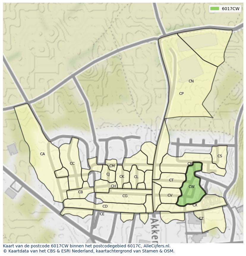 Afbeelding van het postcodegebied 6017 CW op de kaart.