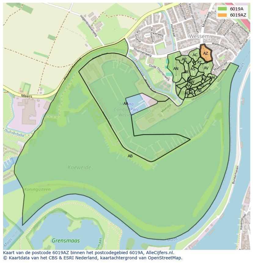 Afbeelding van het postcodegebied 6019 AZ op de kaart.