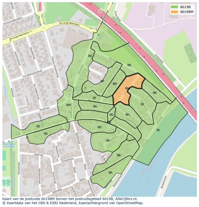 Afbeelding van het postcodegebied 6019 BM op de kaart.