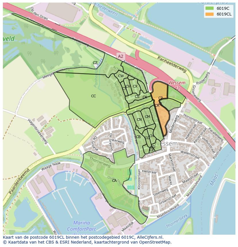 Afbeelding van het postcodegebied 6019 CL op de kaart.