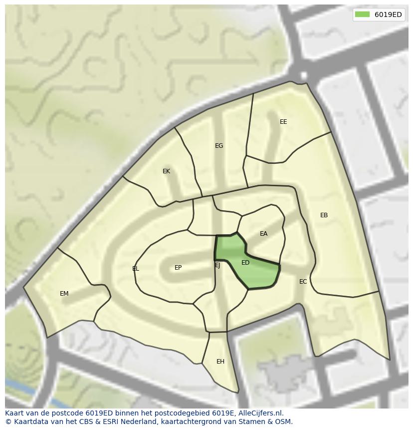 Afbeelding van het postcodegebied 6019 ED op de kaart.