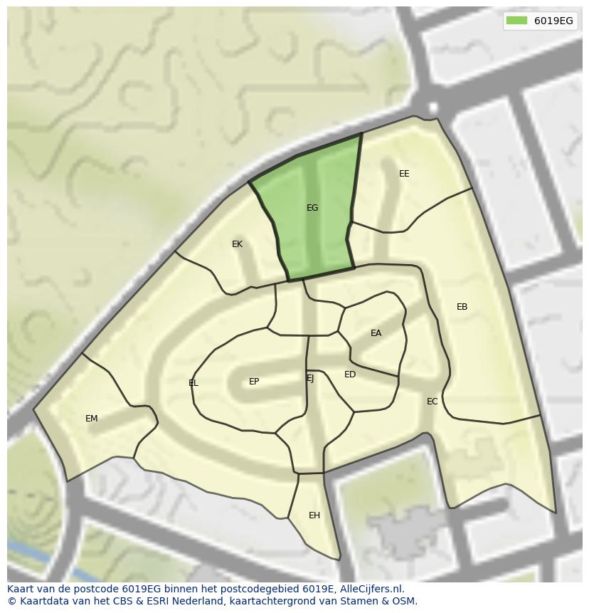 Afbeelding van het postcodegebied 6019 EG op de kaart.
