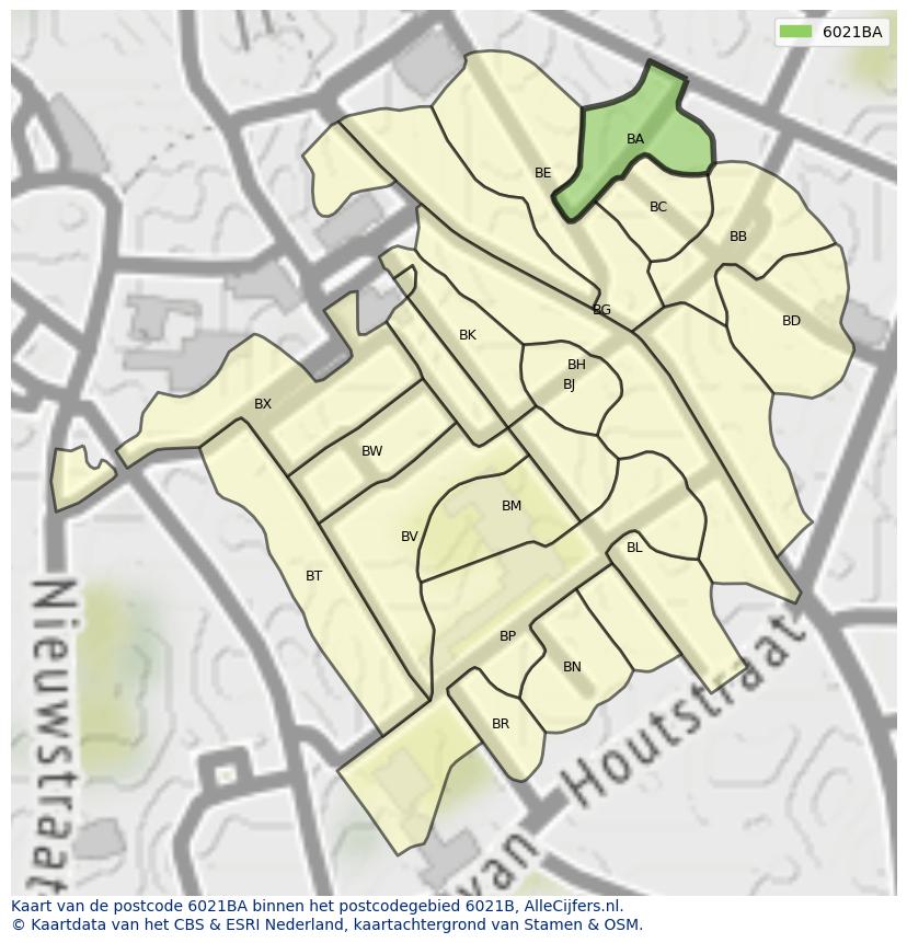 Afbeelding van het postcodegebied 6021 BA op de kaart.