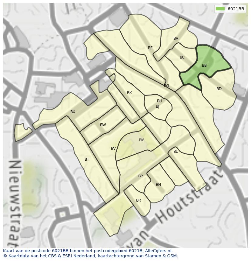 Afbeelding van het postcodegebied 6021 BB op de kaart.