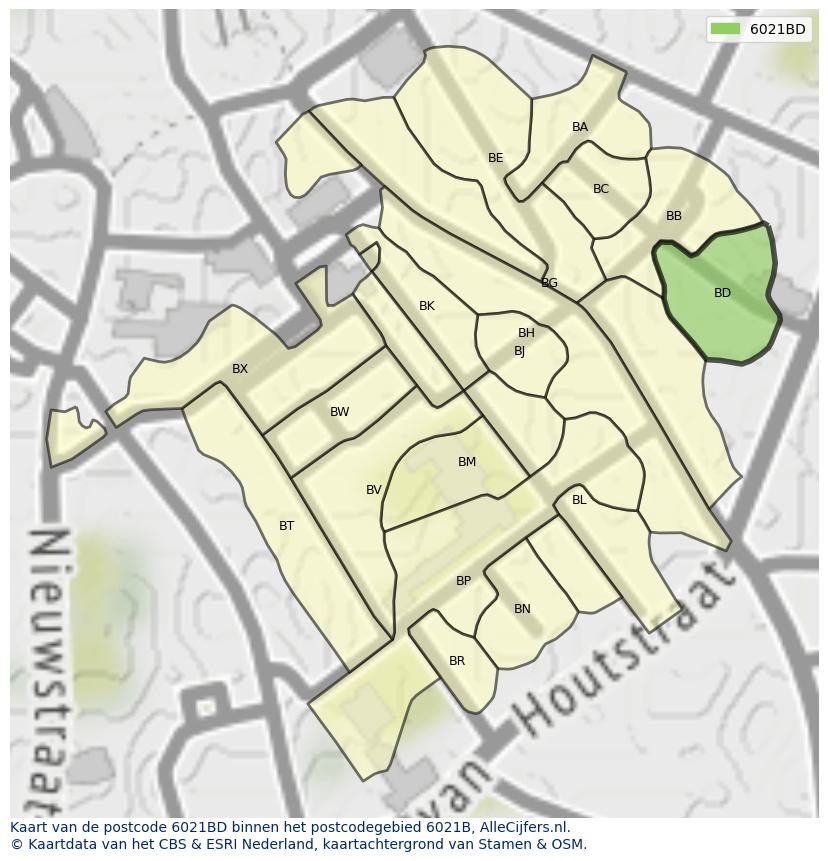 Afbeelding van het postcodegebied 6021 BD op de kaart.