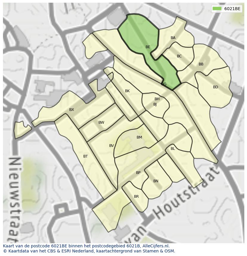 Afbeelding van het postcodegebied 6021 BE op de kaart.