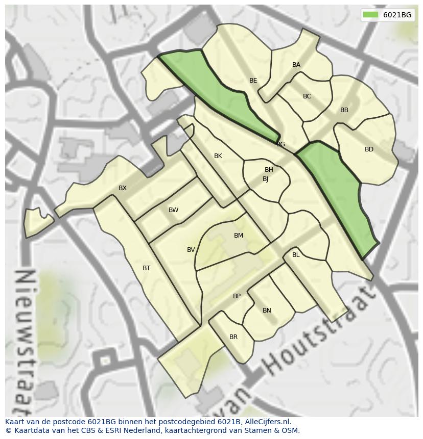 Afbeelding van het postcodegebied 6021 BG op de kaart.