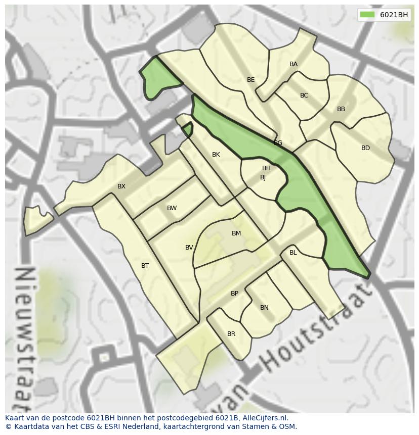 Afbeelding van het postcodegebied 6021 BH op de kaart.