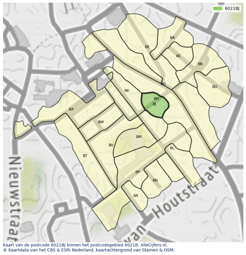 Afbeelding van het postcodegebied 6021 BJ op de kaart.