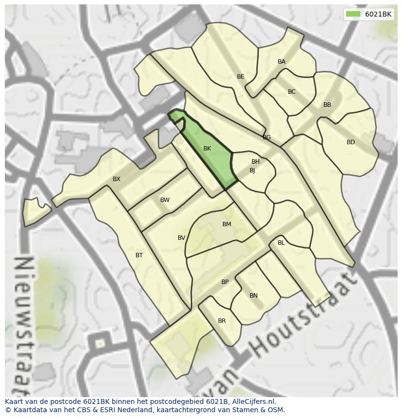 Afbeelding van het postcodegebied 6021 BK op de kaart.