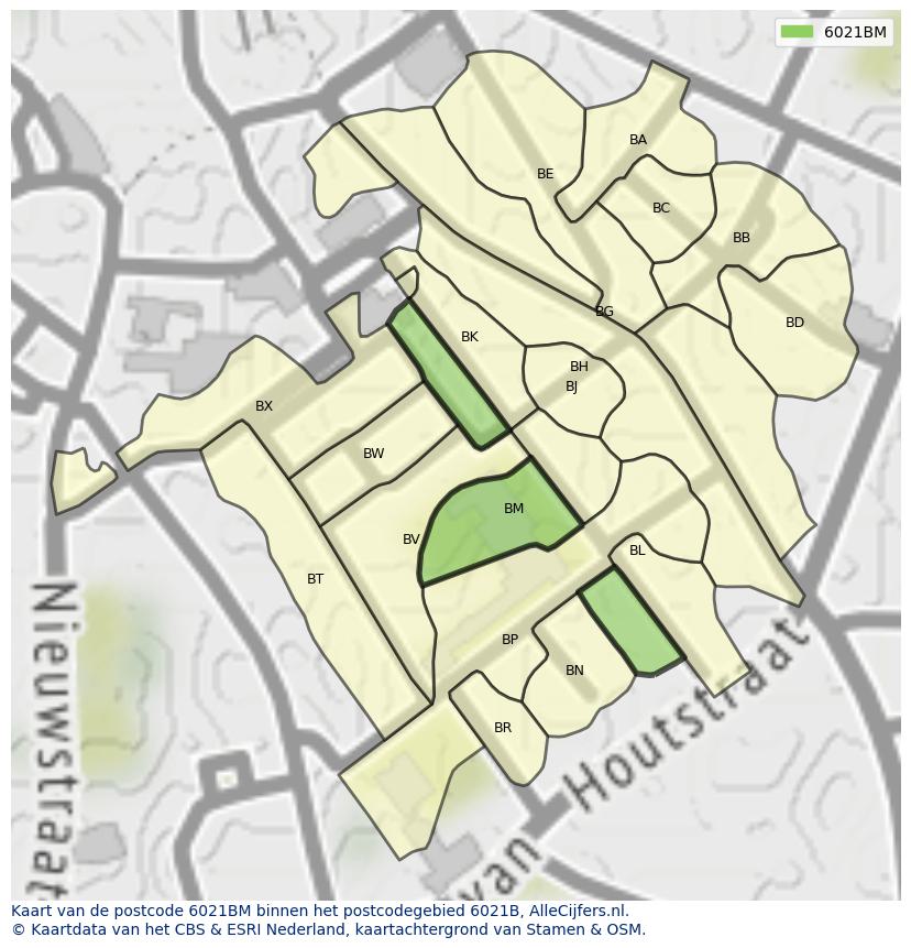 Afbeelding van het postcodegebied 6021 BM op de kaart.