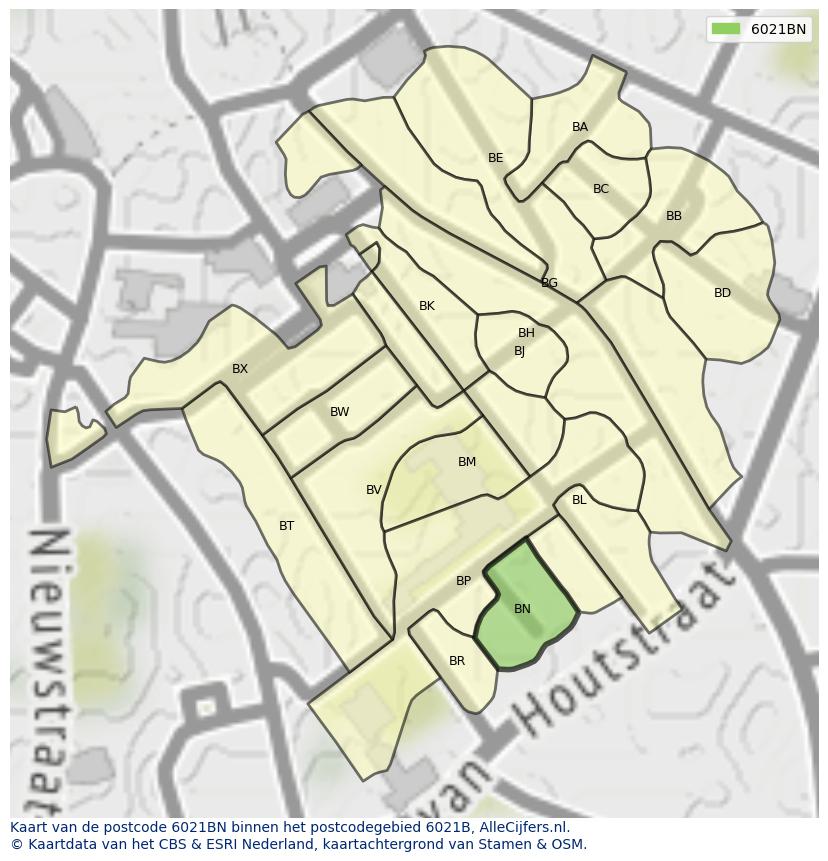 Afbeelding van het postcodegebied 6021 BN op de kaart.