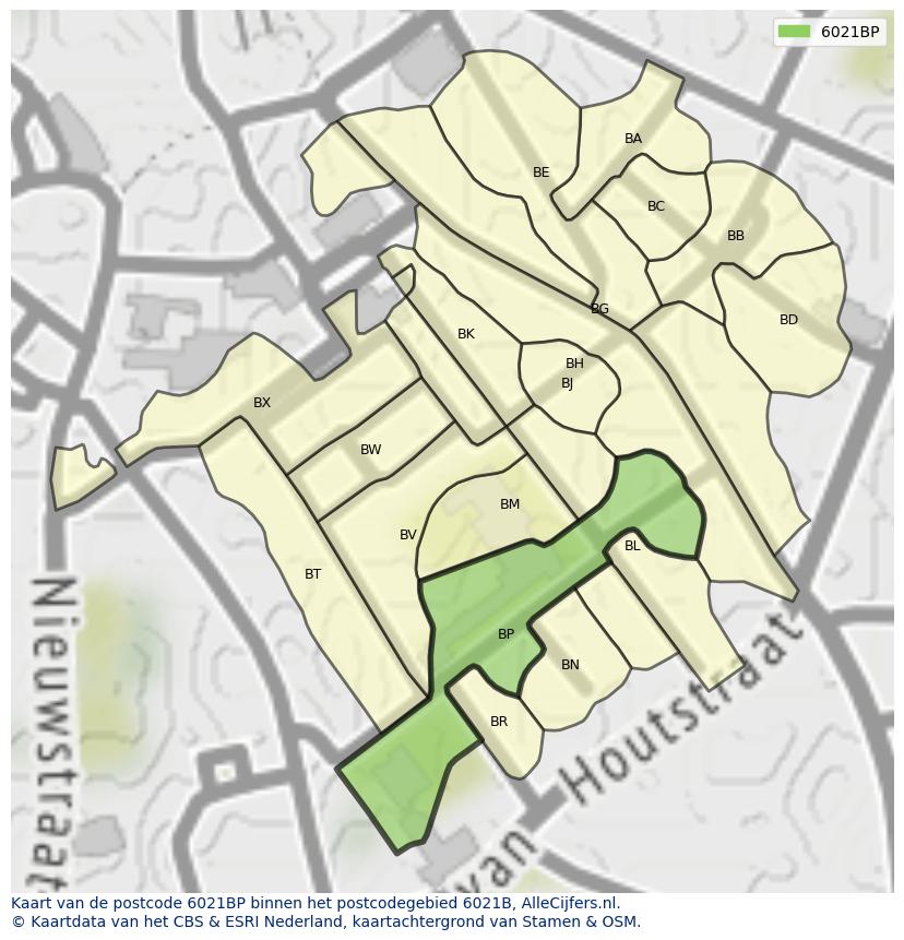 Afbeelding van het postcodegebied 6021 BP op de kaart.