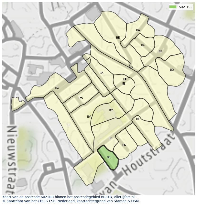 Afbeelding van het postcodegebied 6021 BR op de kaart.