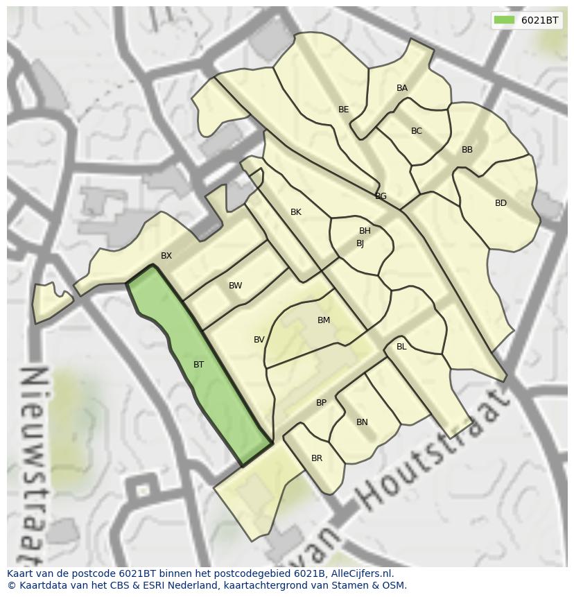 Afbeelding van het postcodegebied 6021 BT op de kaart.