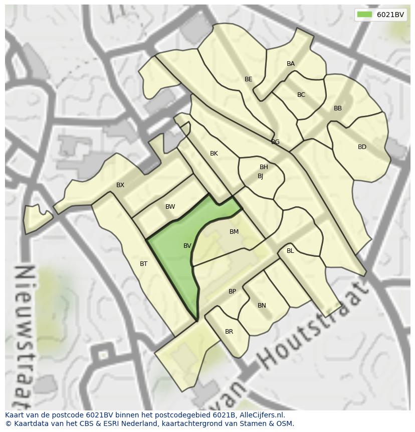 Afbeelding van het postcodegebied 6021 BV op de kaart.