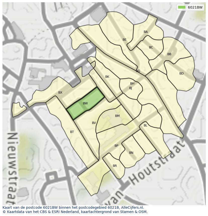 Afbeelding van het postcodegebied 6021 BW op de kaart.