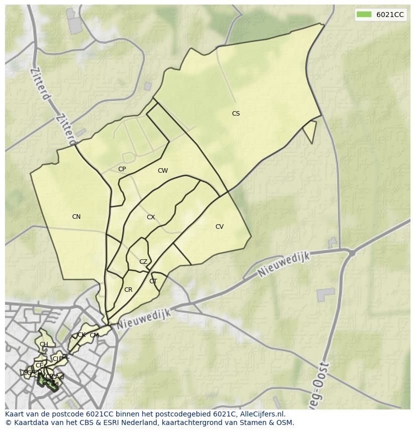 Afbeelding van het postcodegebied 6021 CC op de kaart.