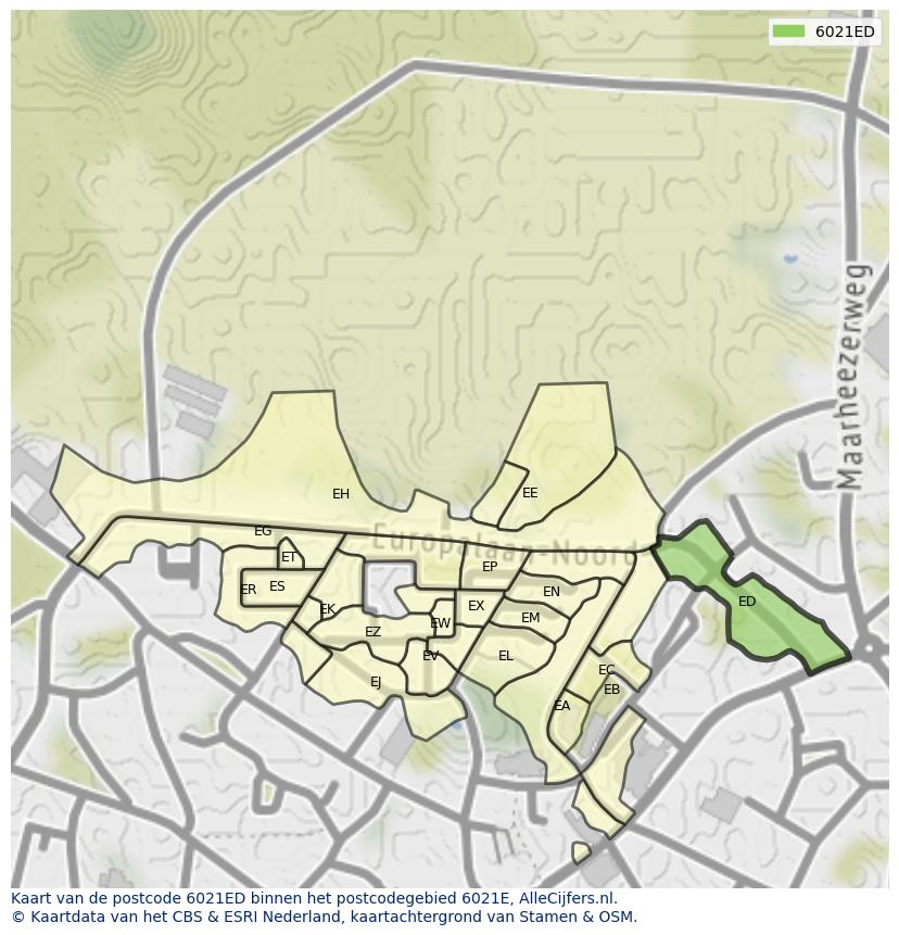 Afbeelding van het postcodegebied 6021 ED op de kaart.