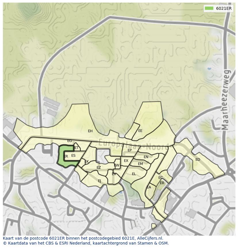 Afbeelding van het postcodegebied 6021 ER op de kaart.