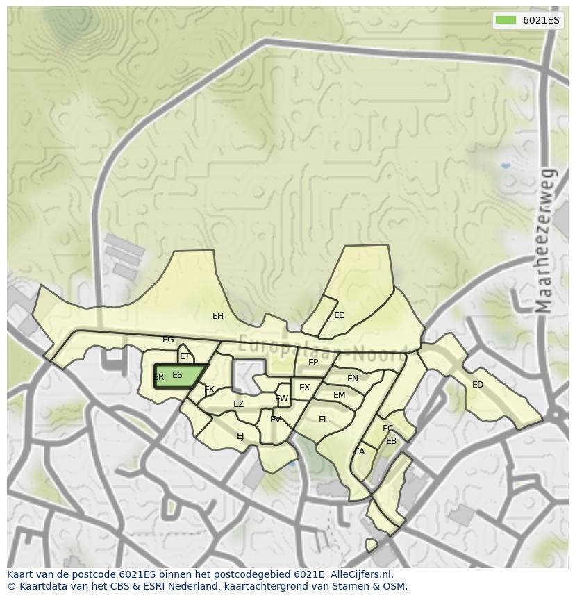 Afbeelding van het postcodegebied 6021 ES op de kaart.