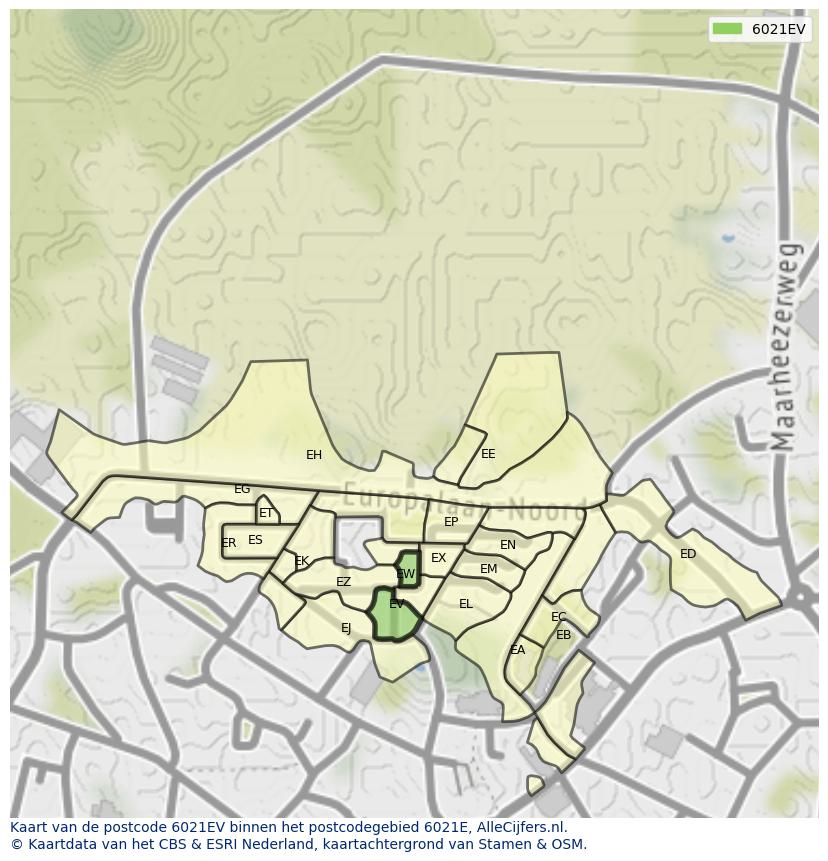Afbeelding van het postcodegebied 6021 EV op de kaart.