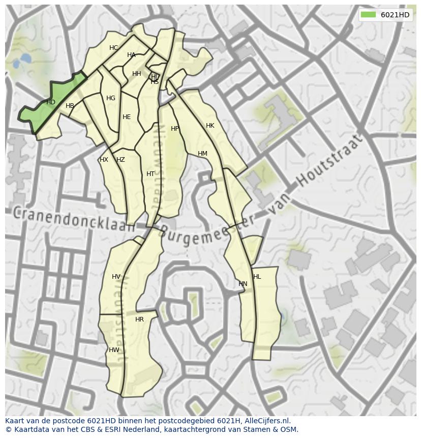 Afbeelding van het postcodegebied 6021 HD op de kaart.