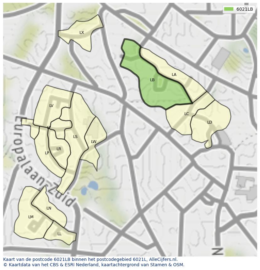 Afbeelding van het postcodegebied 6021 LB op de kaart.