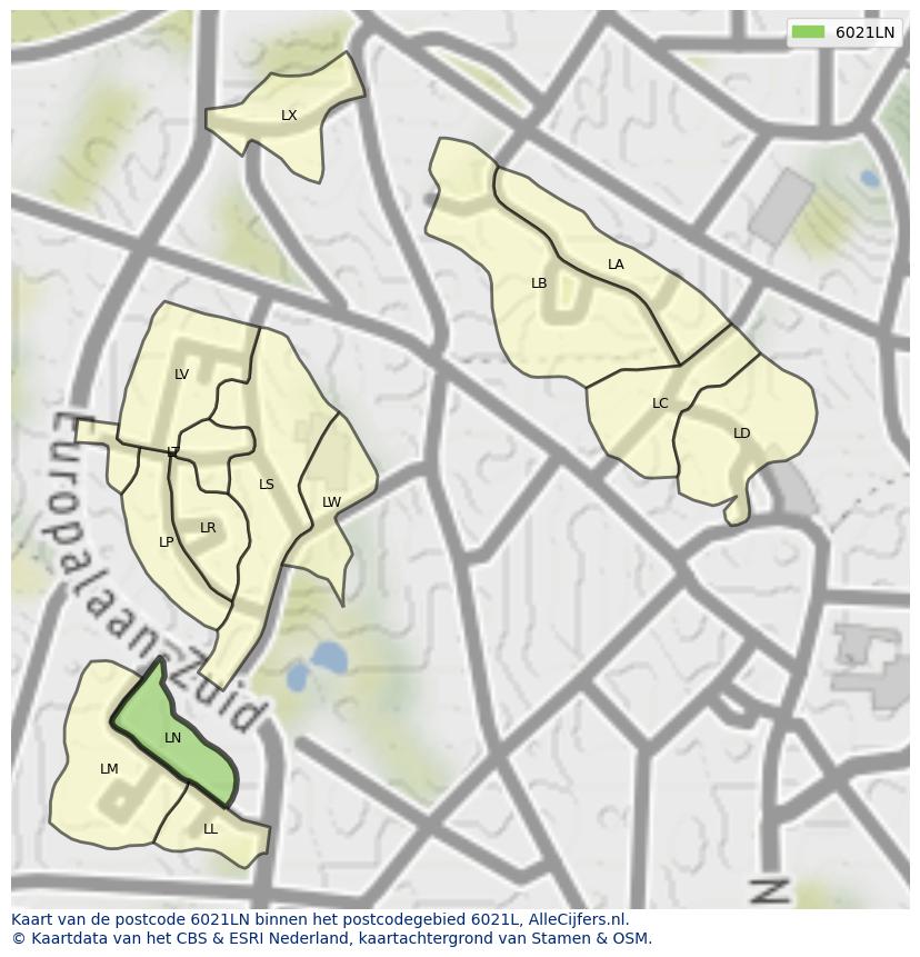 Afbeelding van het postcodegebied 6021 LN op de kaart.