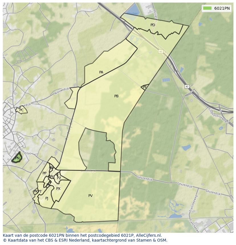 Afbeelding van het postcodegebied 6021 PN op de kaart.
