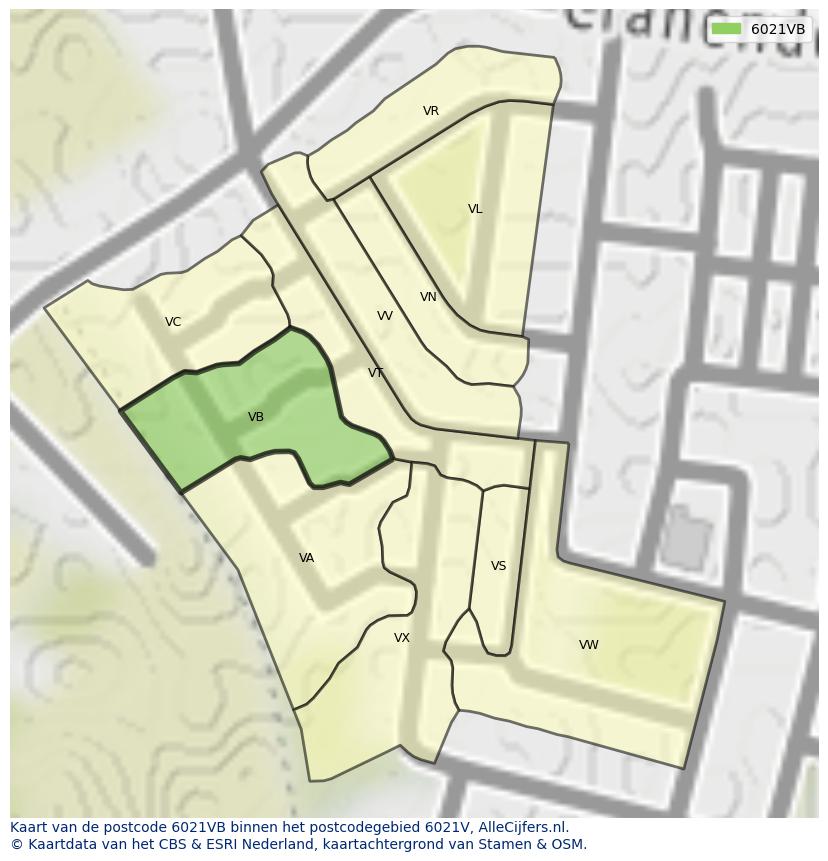 Afbeelding van het postcodegebied 6021 VB op de kaart.