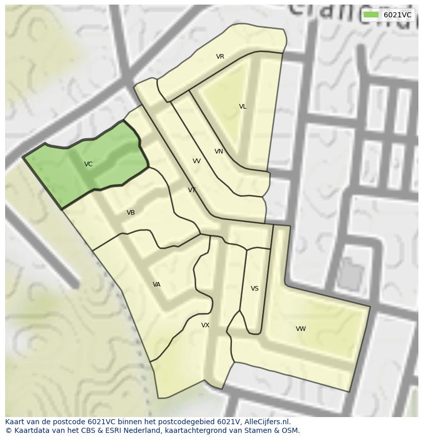 Afbeelding van het postcodegebied 6021 VC op de kaart.