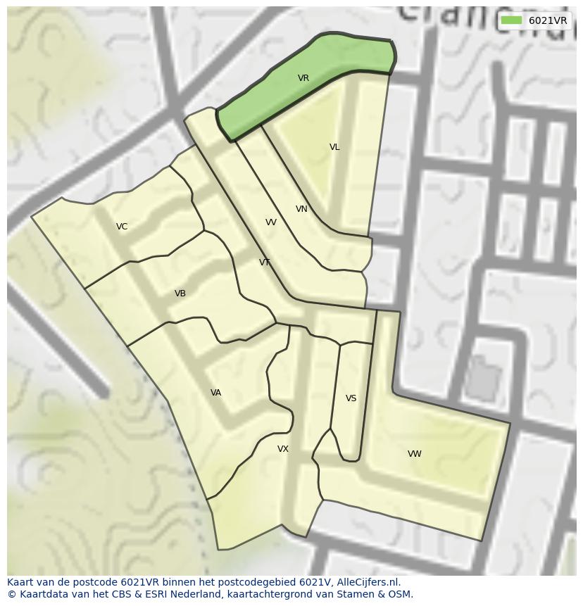 Afbeelding van het postcodegebied 6021 VR op de kaart.