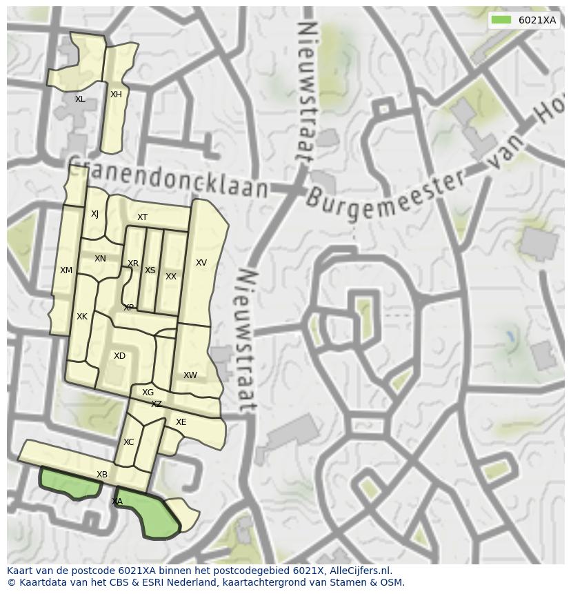 Afbeelding van het postcodegebied 6021 XA op de kaart.