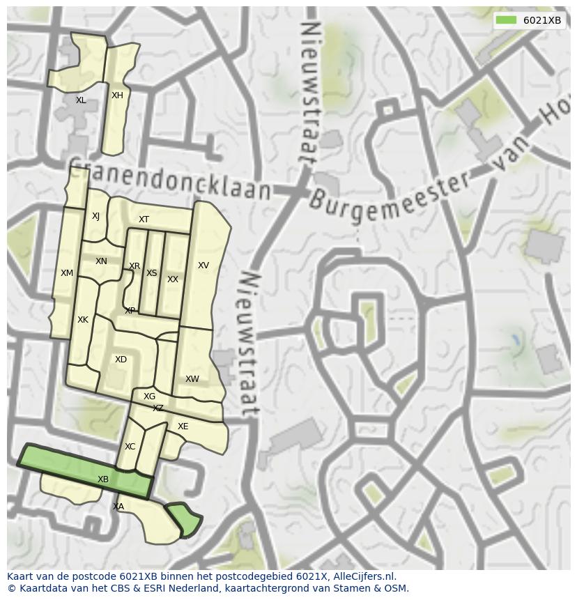 Afbeelding van het postcodegebied 6021 XB op de kaart.