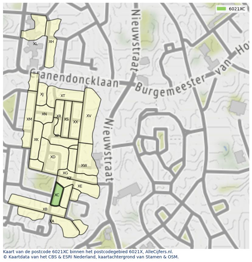 Afbeelding van het postcodegebied 6021 XC op de kaart.