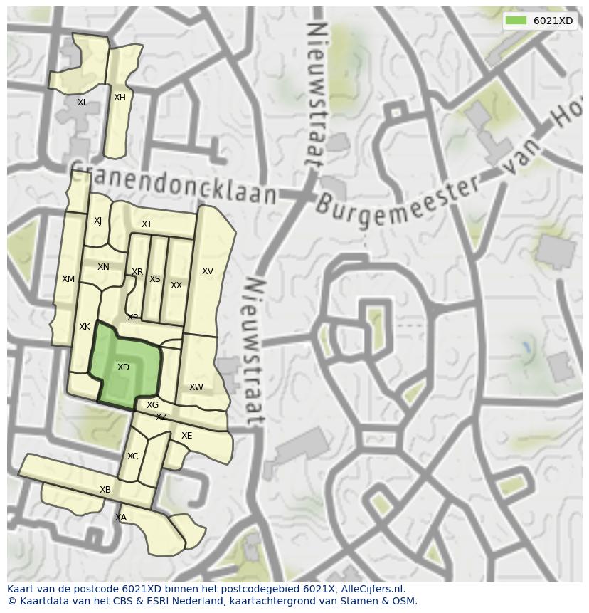 Afbeelding van het postcodegebied 6021 XD op de kaart.