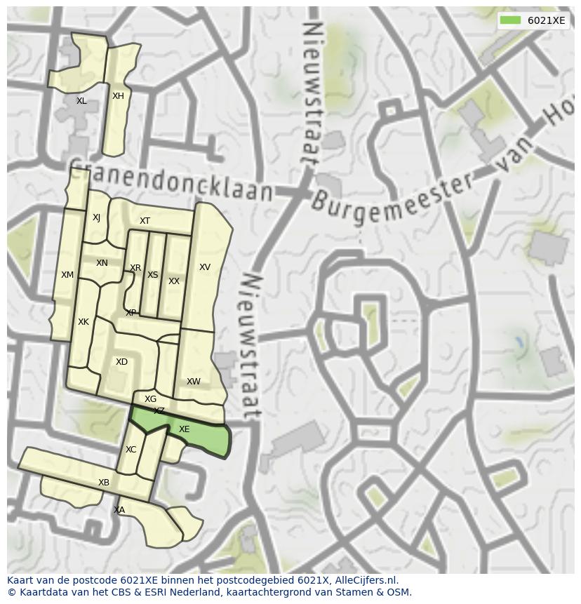 Afbeelding van het postcodegebied 6021 XE op de kaart.