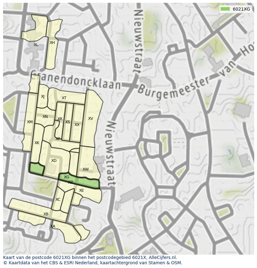 Afbeelding van het postcodegebied 6021 XG op de kaart.