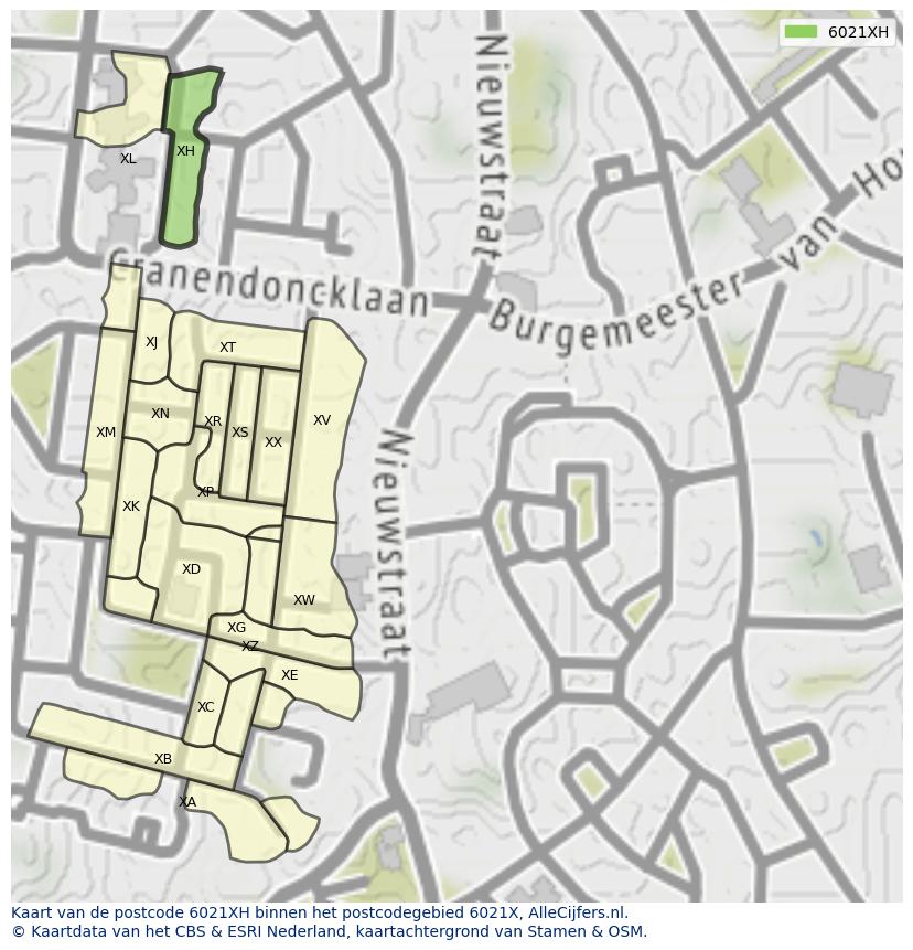Afbeelding van het postcodegebied 6021 XH op de kaart.