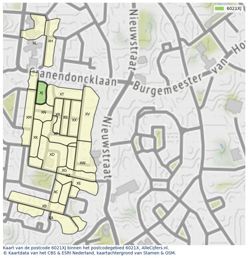 Afbeelding van het postcodegebied 6021 XJ op de kaart.