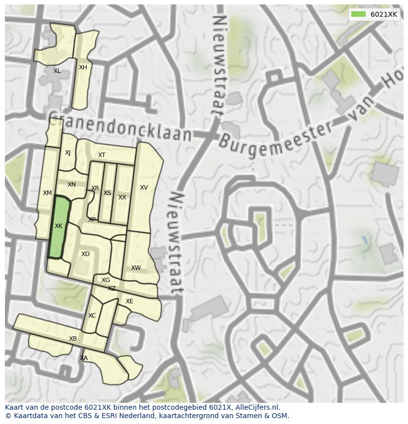 Afbeelding van het postcodegebied 6021 XK op de kaart.