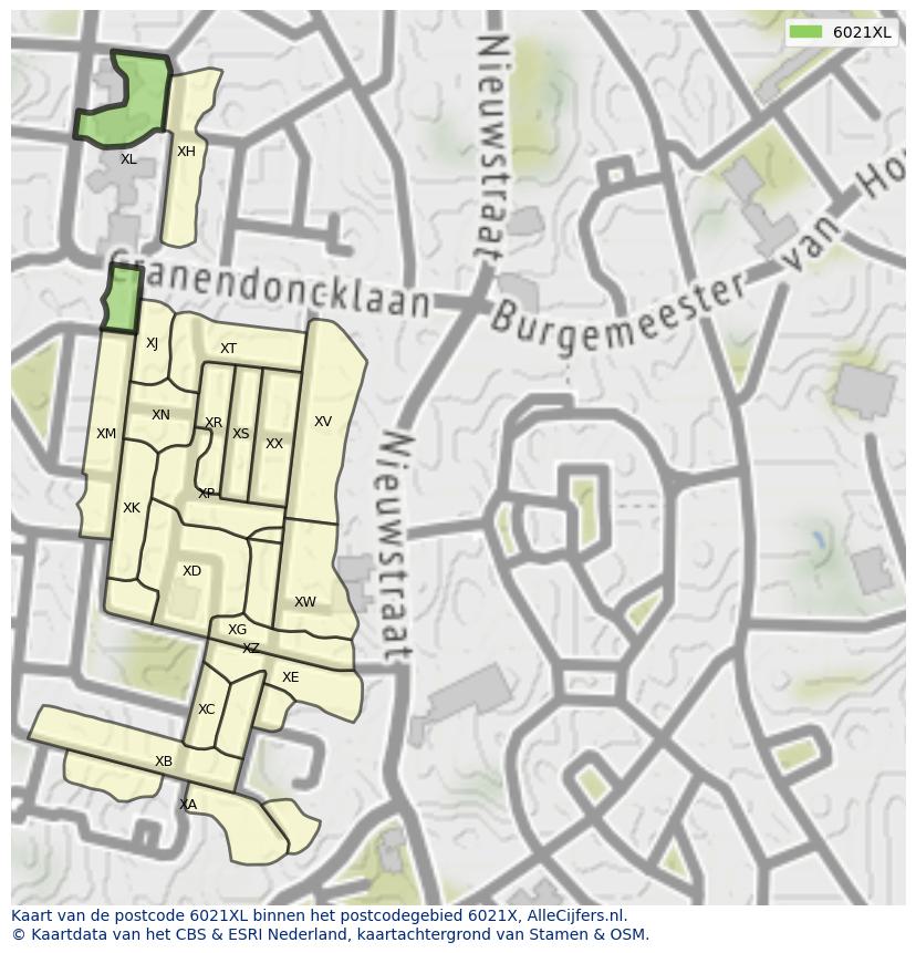 Afbeelding van het postcodegebied 6021 XL op de kaart.