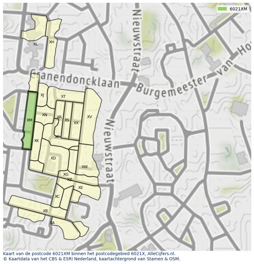 Afbeelding van het postcodegebied 6021 XM op de kaart.