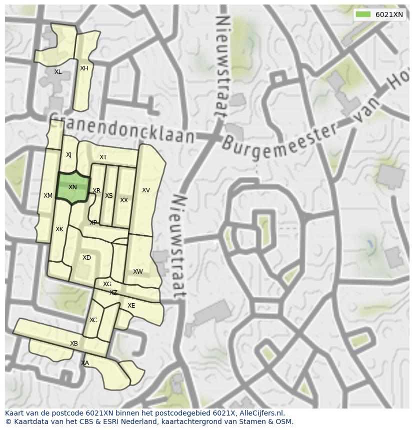 Afbeelding van het postcodegebied 6021 XN op de kaart.