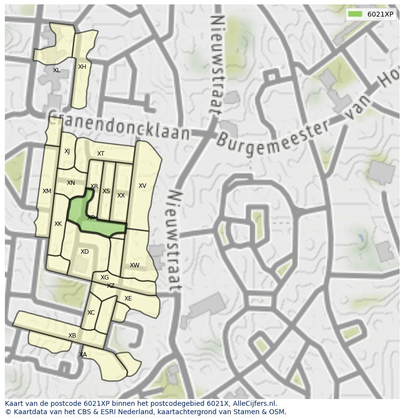 Afbeelding van het postcodegebied 6021 XP op de kaart.