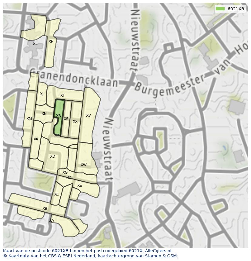 Afbeelding van het postcodegebied 6021 XR op de kaart.