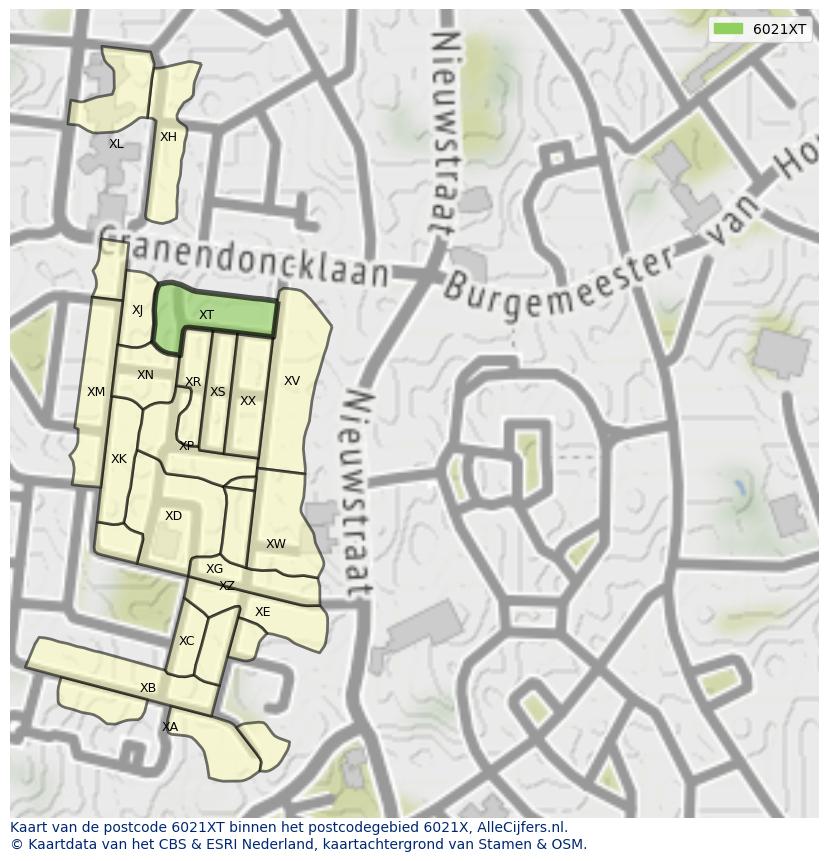 Afbeelding van het postcodegebied 6021 XT op de kaart.