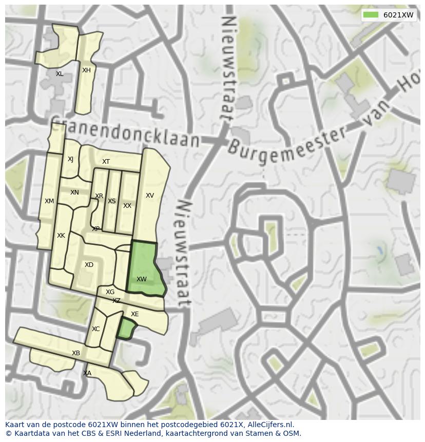 Afbeelding van het postcodegebied 6021 XW op de kaart.
