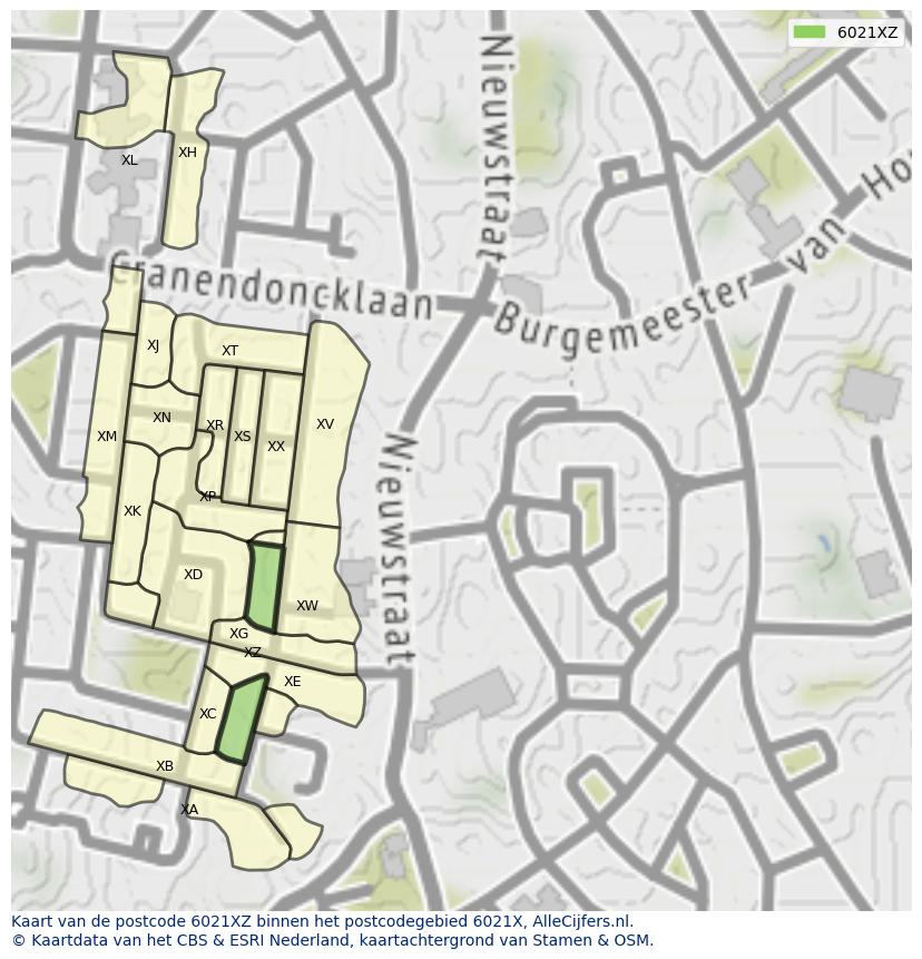 Afbeelding van het postcodegebied 6021 XZ op de kaart.